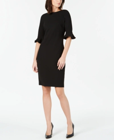 Shop Calvin Klein Bell Sleeve Sheath Dress In Black