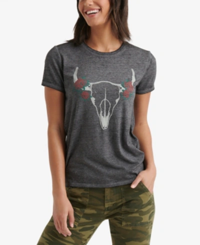 Shop Lucky Brand Skull & Roses Graphic T-shirt In Black