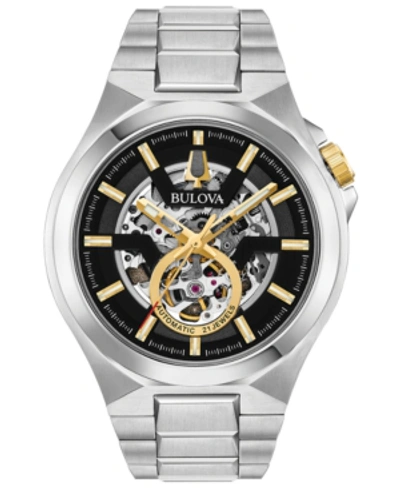 Shop Bulova Men's Automatic Maquina Stainless Steel Bracelet Watch 46mm In Silver