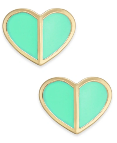 Shop Kate Spade Gold-tone Heart Stud Earrings In Mint