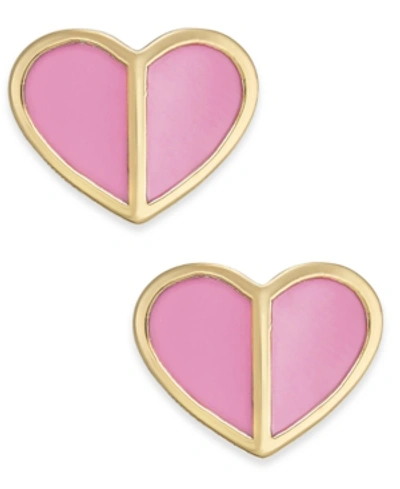 Shop Kate Spade Gold-tone Heart Stud Earrings In Rococo Pink
