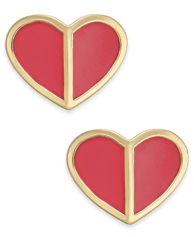 Shop Kate Spade New York Gold-tone Heart Stud Earrings In Zinnia Red