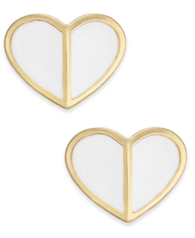 Shop Kate Spade Gold-tone Heart Stud Earrings In White