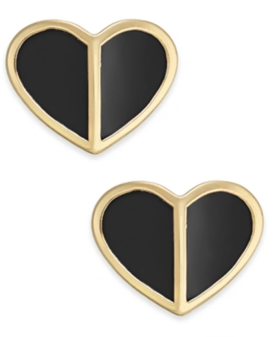 Shop Kate Spade Gold-tone Heart Stud Earrings In Black
