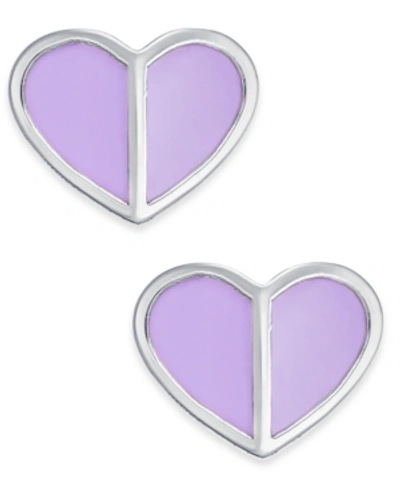 Shop Kate Spade Gold-tone Heart Stud Earrings In Frozen Lilac