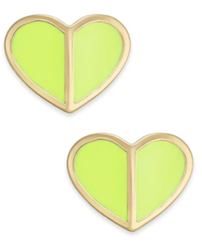 Shop Kate Spade Gold-tone Heart Stud Earrings In Flo Yellow