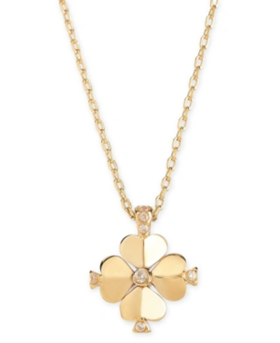 Shop Kate Spade Gold-tone Crystal Flower 19" Pendant Necklace In Clear/gold