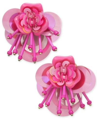 Shop Kate Spade Sequin & Bead Leather Flower Statement Earrings In Pink
