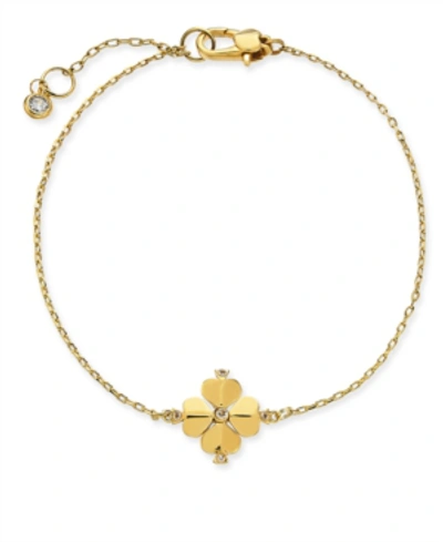 Shop Kate Spade Gold-tone Crystal Flower Flex Bracelet In Clear/gold