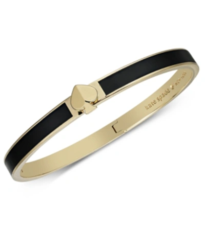 Shop Kate Spade Gold-tone & Colored Enamel Spade Bangle Bracelet In Black