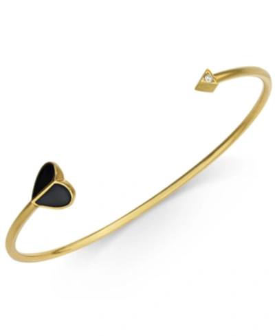 Shop Kate Spade Gold-tone Enamel & Cubic Zirconia Heart & Arrow Cuff Bracelet In Black