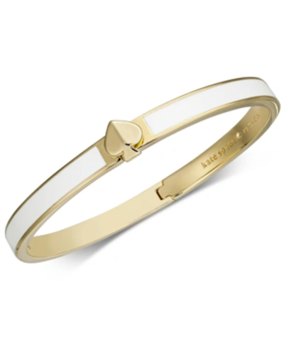 Shop Kate Spade Gold-tone & Colored Enamel Spade Bangle Bracelet In White