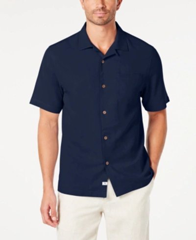 Shop Tommy Bahama Men's Weekend Tropics Silk Shirt, Created For Macy's In Dark Blue