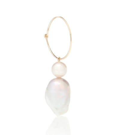 Shop Sophie Bille Brahe Venus 14kt Gold And Pearl Single Hoop Earring