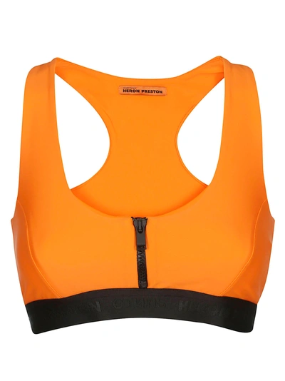 Shop Heron Preston Zipped Sports Bra In Orange Fluo