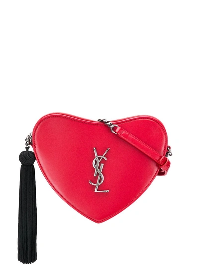 Shop Saint Laurent Monogram Heart-shape Bag - Red