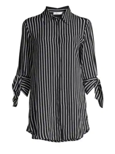 Shop Beatrice B Tie-sleeve Striped Blouse In Nero