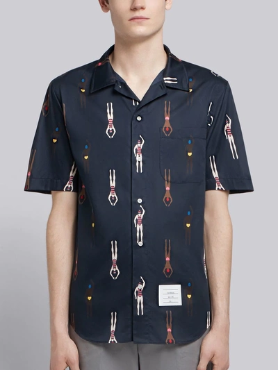 Shop Thom Browne Swimmer Print Shirt In Blue