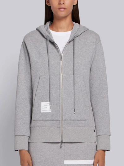 Shop Thom Browne Light Grey Classic Loopback Cotton Center Back Stripe Zip-up Hoodie