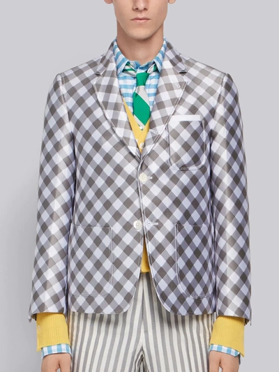 Shop Thom Browne Patch Pocket Gingham Sack Sport Coat In Grey