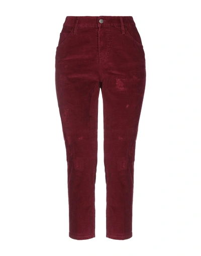 Shop Dsquared2 Woman Cropped Pants Garnet Size 4 Cotton, Elastane In Red