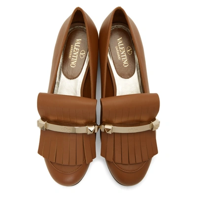 Shop Valentino Brown  Garavani Uptown Fringe Loafers