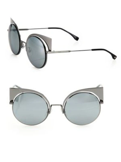 Shop Fendi 53mm Mirrored Cat Eye Sunglasses In Dark Ruthenium