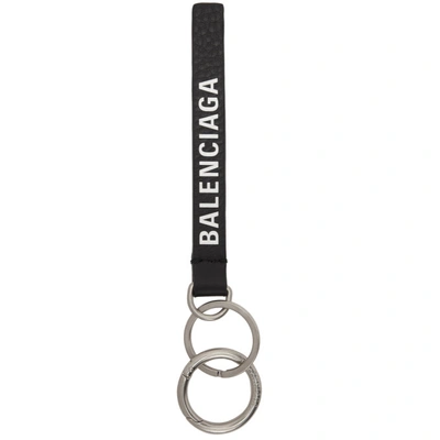 Balenciaga Printed Leather Keychain In Black |