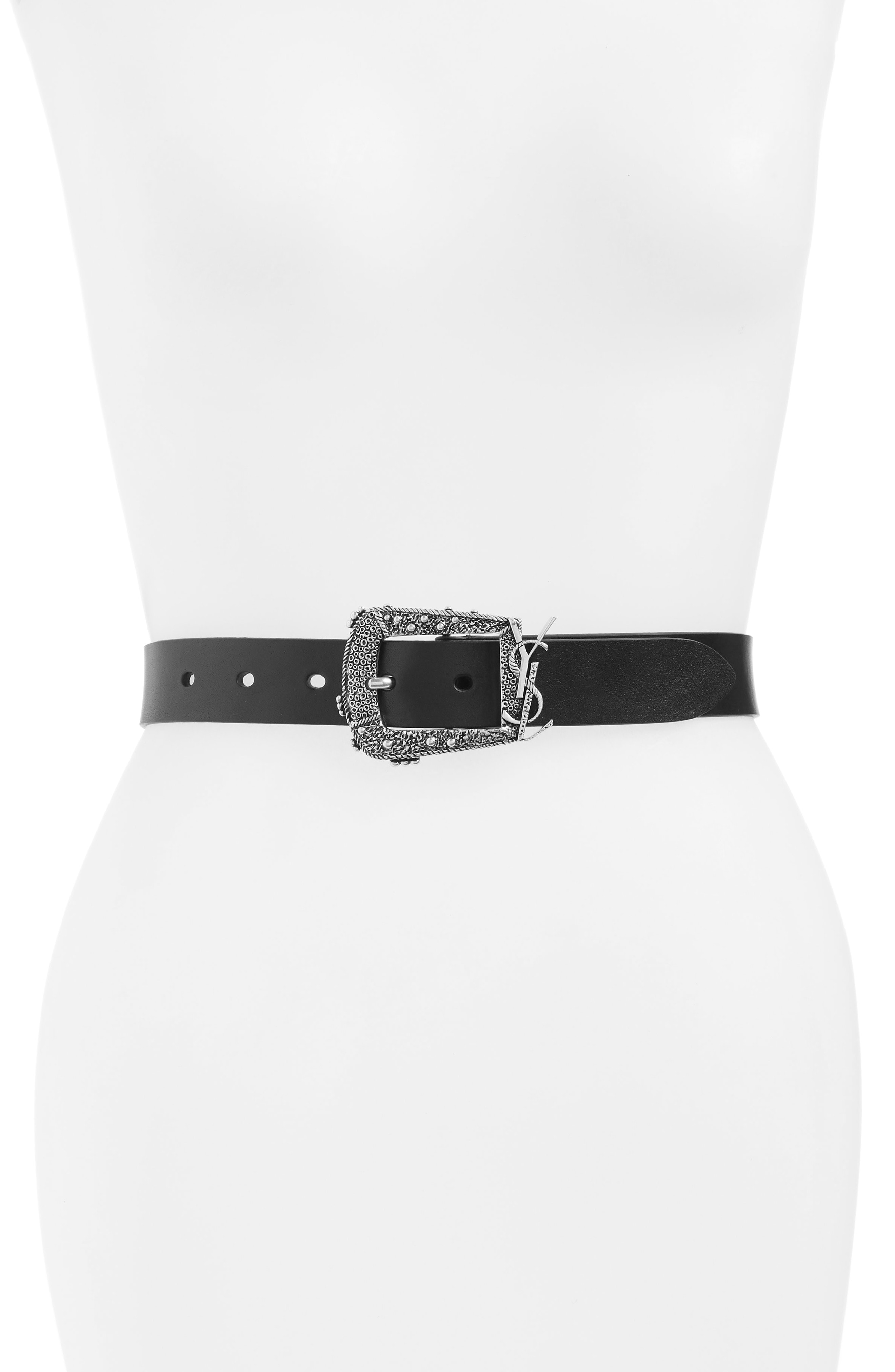 Saint Laurent Ysl Embellished Buckle Belt In Black | ModeSens