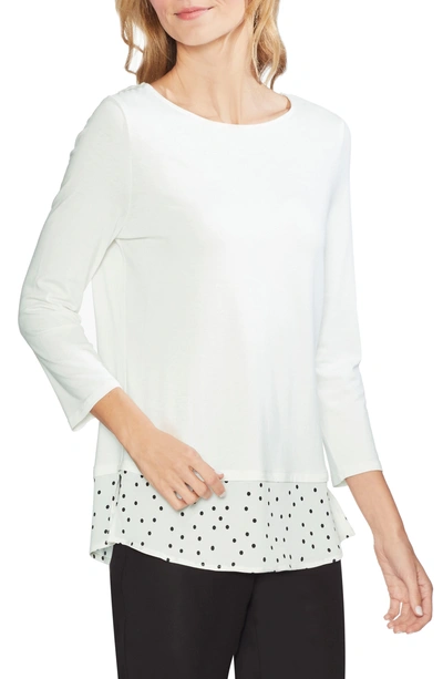 Shop Vince Camuto Mixed Media Top In Pearl Ivory