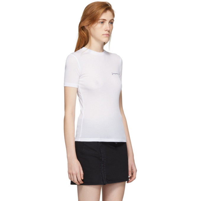 Jacquemus Le T-shirt Embroidered Logo Tee In Off White | ModeSens