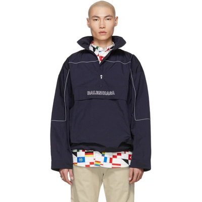 Shop Balenciaga Navy 80's Crinkle Windbreaker Jacket