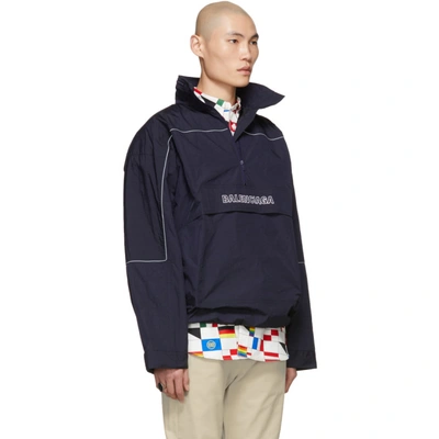 Balenciaga Navy 80's Crinkle Jacket In | ModeSens