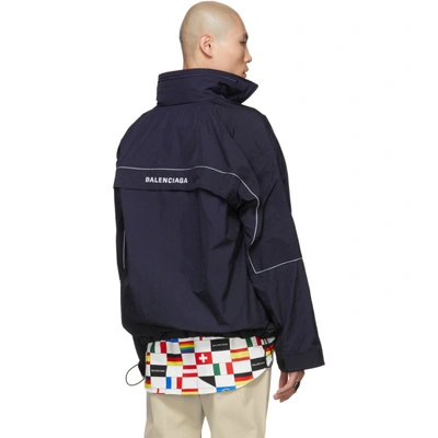 Shop Balenciaga Navy 80's Crinkle Windbreaker Jacket