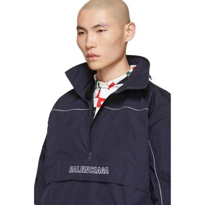 Shop Balenciaga Navy 80's Crinkle Windbreaker Jacket