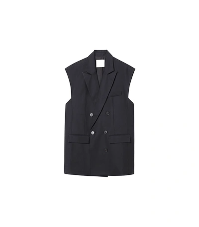 Shop Tibi Tropical Wool Oversized Double Breasted Vest In Black