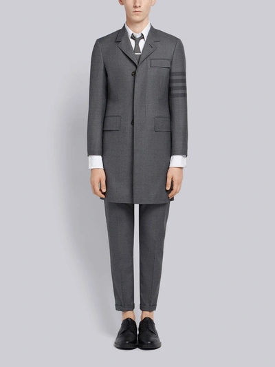 Shop Thom Browne Medium Grey School Uniform Step Twill High Armhole Chesterfield Overcoat