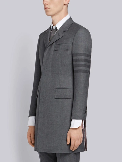 Shop Thom Browne Medium Grey School Uniform Step Twill High Armhole Chesterfield Overcoat