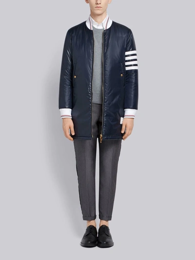 Shop Thom Browne 4-bar Down Fill Long Ripstop Bomber In Blue