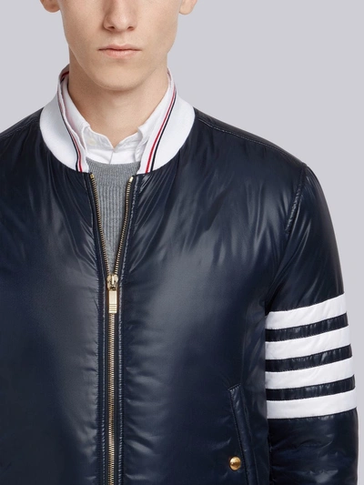 Shop Thom Browne 4-bar Down Fill Long Ripstop Bomber In Blue