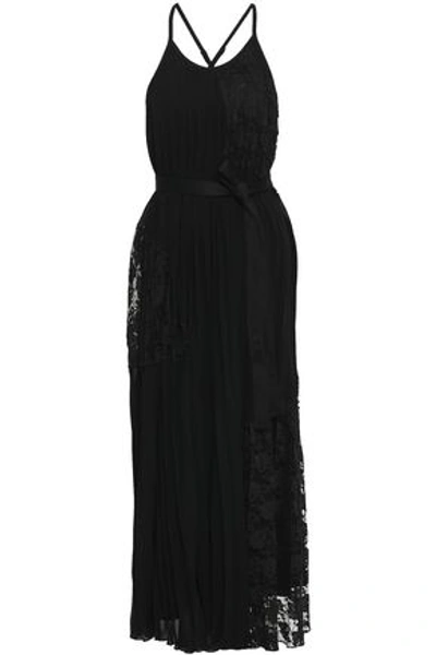 Shop Derek Lam 10 Crosby Woman Lace-paneled Chiffon Midi Dress Black