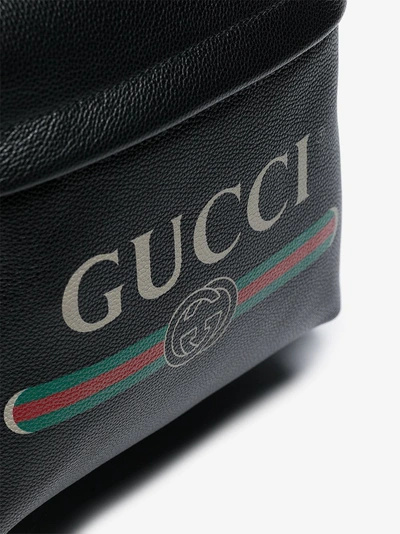 Shop Gucci Black Logo Print Leather Backpack