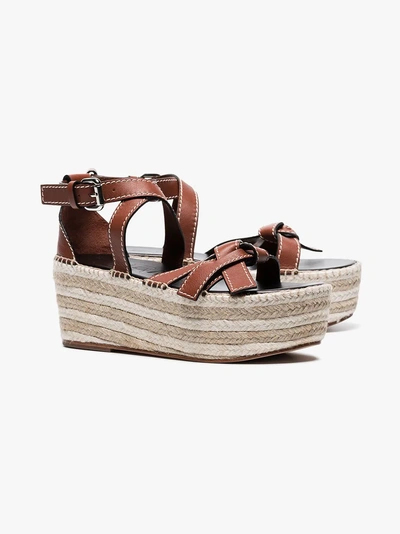 Shop Loewe Brown Gate 70 Raffia Leather Wedges