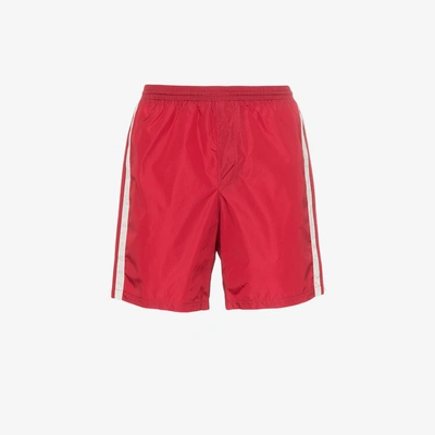Shop Gucci Monogram Stripe Swim Shorts In Red