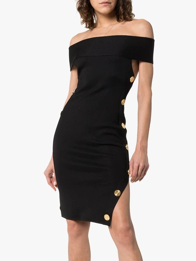 Shop Alexandre Vauthier Bardot Side Button Cutout Midi Dress In Black