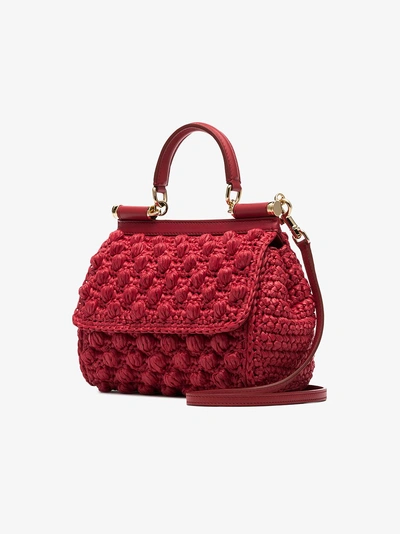 Shop Dolce & Gabbana Red Corredo Raffia Shoulder Bag