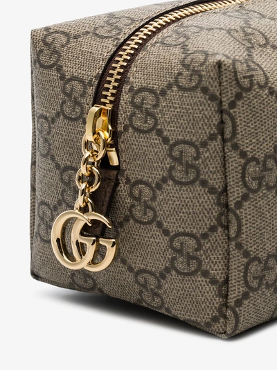 Shop Gucci Beige Zip Top Gg Print Pouch Bag In Brown