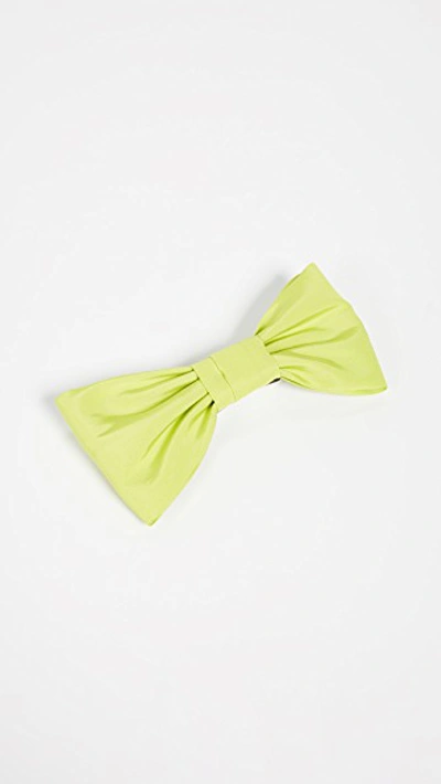 Shop Jennifer Behr Silke Faille Bow Barrette In Acid Green