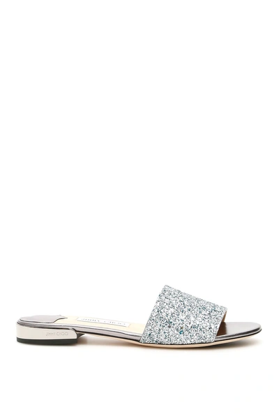 Shop Jimmy Choo Joni Flat Sandals In Denim Mix|argento