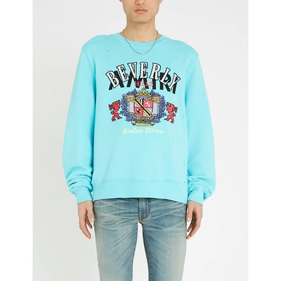 Shop Amiri Beverly Hills Printed Cotton-jersey Sweatshirt In Aqua